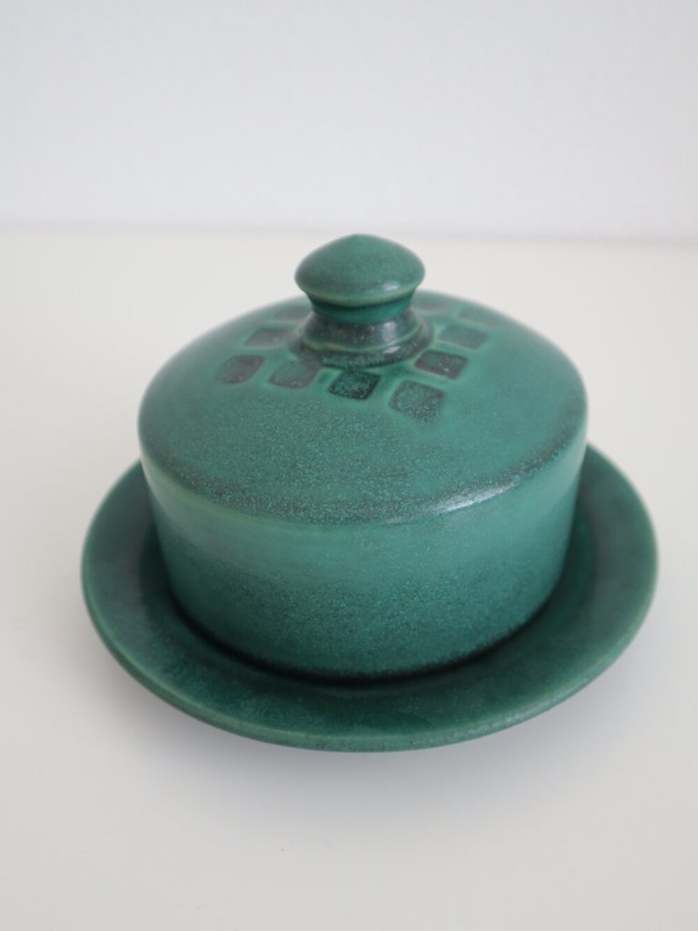 Hand Crafted Ceramic Butter Dish Stamped Cooper